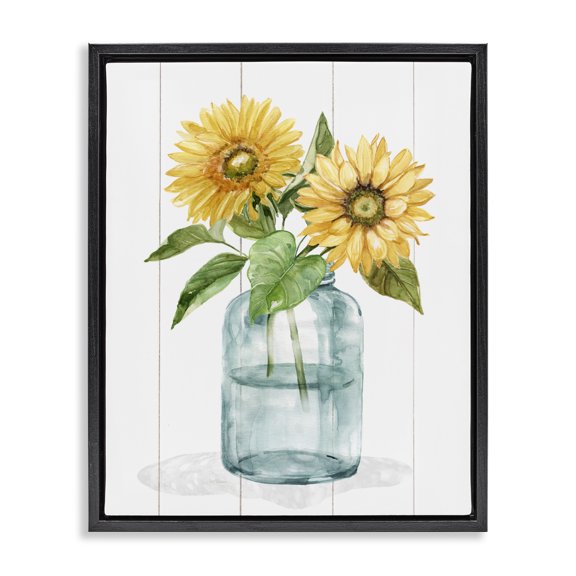 Stupell Industries French Country Cottage Sunflower Blossom Vase Black Floating Frame Canvas Art, 25 x 31, by Livi Finn