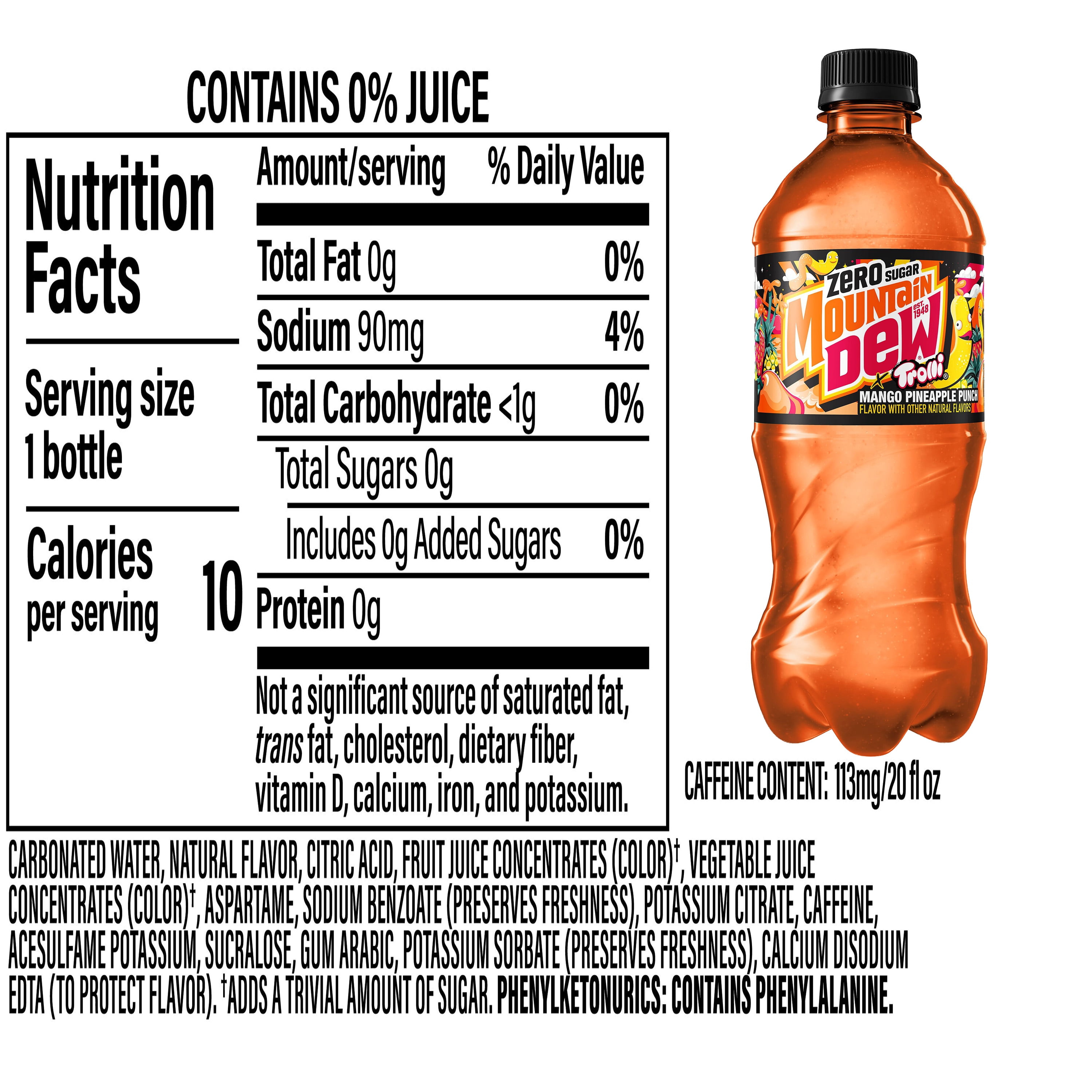Mountain Dew x Trolli Mango Pineapple Punch Zero Sugar 20 fl oz, 1ct Bottle