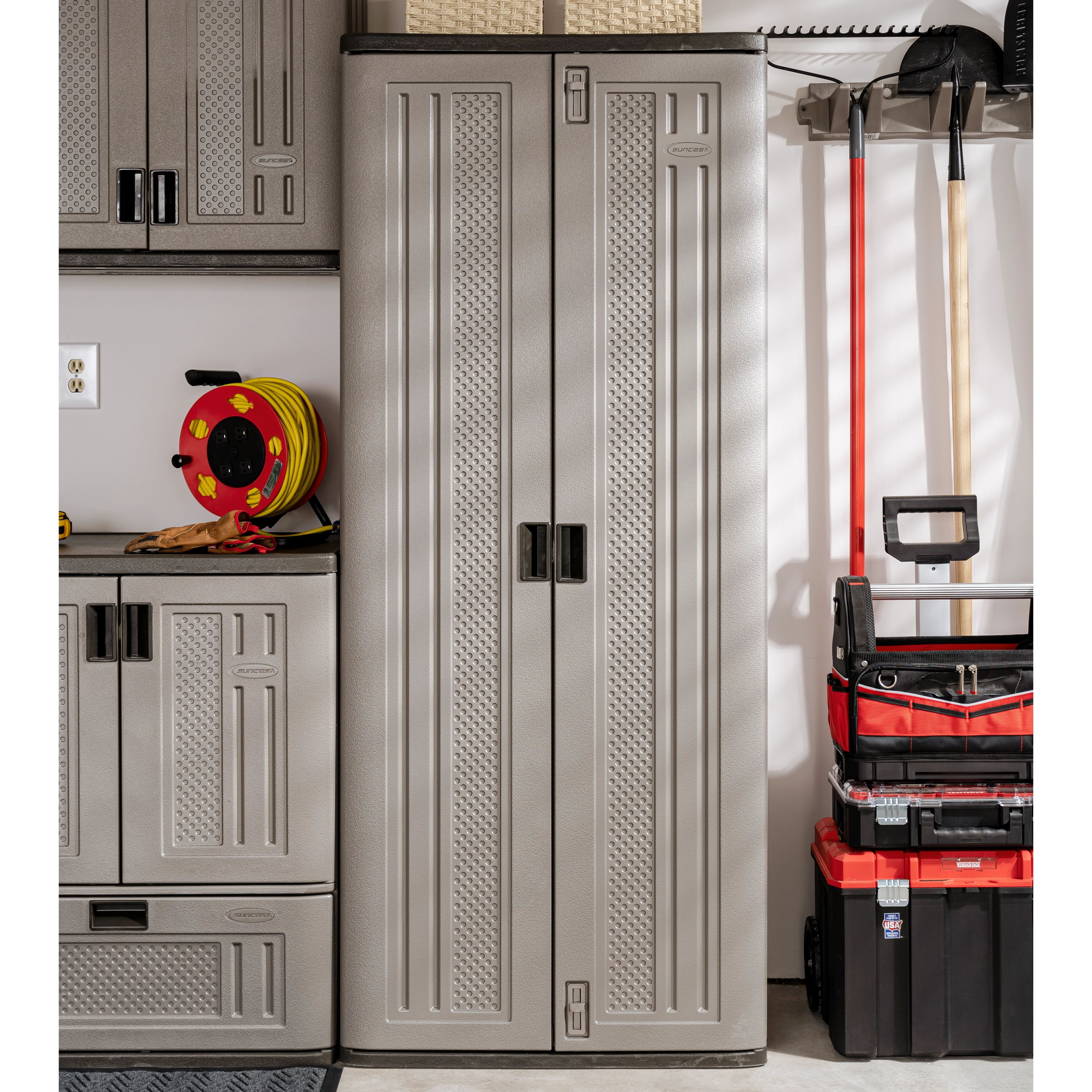 Suncast 3-Shelf Resin Base Garage Cabinet Locker, Gray
