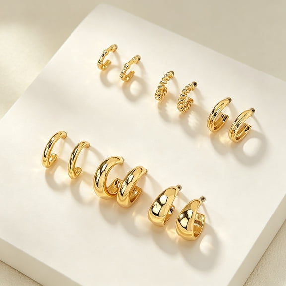 Dainty Golden Hoop Earrings Set for Women Small Big Chunky C Shape Hoops Earring Packs Trendy Party Jewelry Gifts