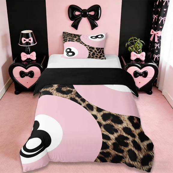 Erosebridal Girls Ball Games Twin Bedding For Billiards Gamer,Wild Cheetah Pattern Duvet Cover Set For Girls Kids 2pcs,No Comforter,Reversible