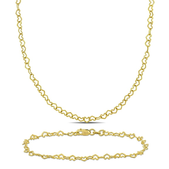 Everly Women's 14kt Yellow Gold 3mm Heart Link Necklace and Anklet Set - 16 in 9 in