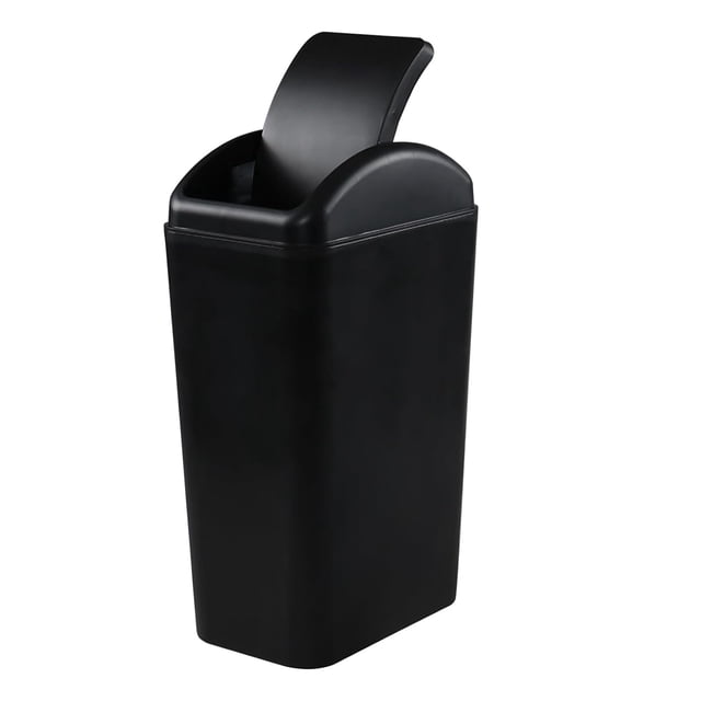 Bote de Basura Cocina, Cubo de Basura de Plástico con Tapa Abatible, Negro, 14 L