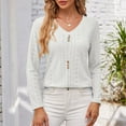 thumbnail image 7 of ATOYSOY Loose Eyelet Shirts for Women Trendy Casual Long Sleeve Tees Solid Color Tops Outwear Fall V Neck Pullovers Button White M, 7 of 7