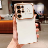 For Samsung Galaxy S25 Ultra Phone Case for Women Girls,Double Love Hearts Print Designing,Wavy Frame Curly Shape,Shockproof TPU Luxury Electroplated Anti-fall Protective Phone Case Cover,White