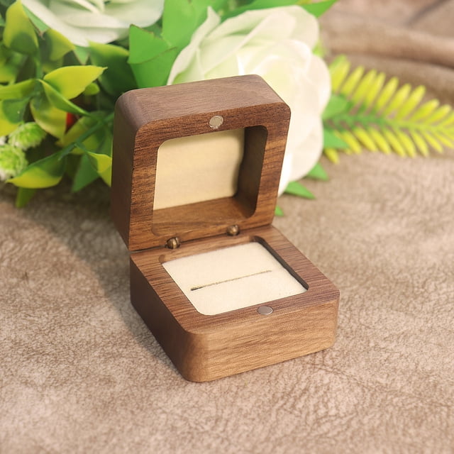 Joyero de nogal negro, caja para anillos, caja cuadrada, caja de madera, caja para propuesta de matrimonio, caja de regalo para anillo para mujer