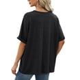 thumbnail image 2 of Fangasis Women Summer Tops Crew Neck T-shirt Short Sleeve T Shirt Ladies Loose Tunic Blouse Solid Color Beach Tee Black XL, 2 of 3