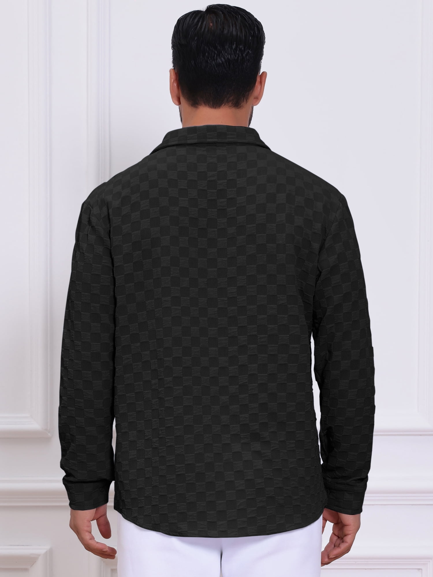 DARING DIVA Men's Plaid Textured Casual Long Sleeve Button Down Shirt XL Black