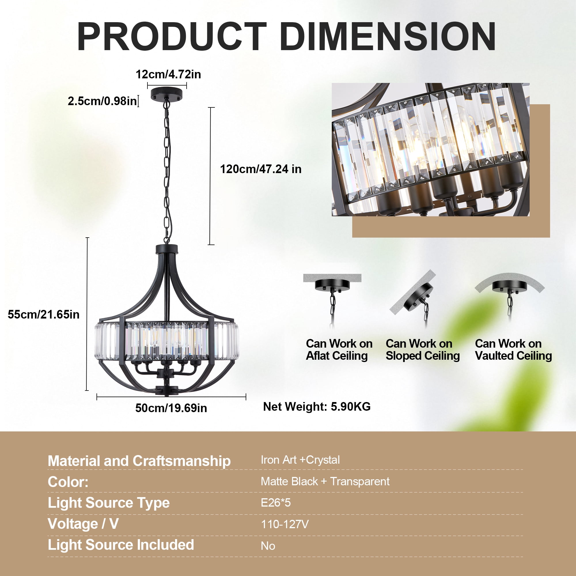 Leumius Modern Farmhouse Crystal Chandeliers, 5-Light Black Antique Pendant Chandelier, Contemporary Hanging Light Fixture for Living Room Bedroom Foyer Kitchen Island Entryway