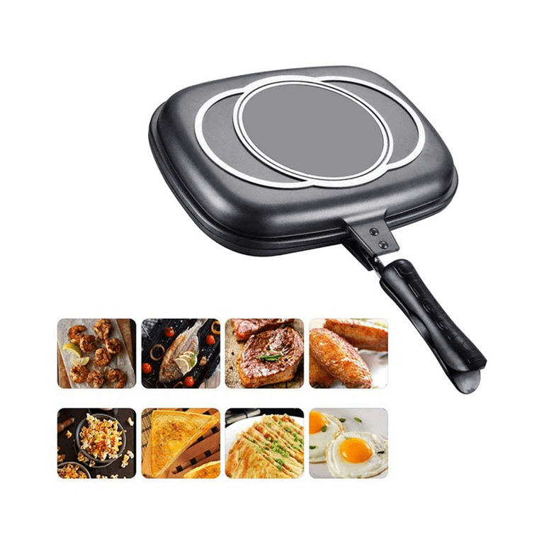 Double Sided Grill Pan Portable Durable for Grilling Frying Home Kitchen  Camping