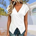 thumbnail image 2 of Wang6 Womens V Neck T Shirts Trendy Summer Short Sleeve Loose Fit Tops Causal Cross Neck Solid Tees Shirts 0625LiWhite XL, 2 of 4