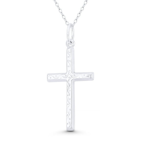 Christian Catholic Cross Wave & Circle Detail Crucifix 41x19mm (1.6x0.8in) Pendant & Chain Necklace in .925 Sterling Silver