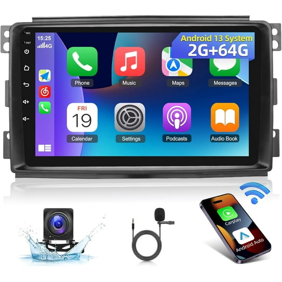 [2G 64G] Car Radio for Mercedes Benz Smart Fortwo 2005 2006 2007 2008 2009 2010, 9 inch Android 13 Touch Screen Fortwo Stereo, Carplay/Android Auto/Bluetooth/WiFi   AHD Backup Camera