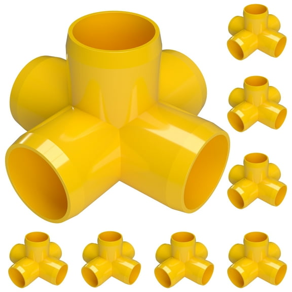 FORMUFIT PVC Fitting, 5-Way Cross Side Outlet, Furniture Grade, 3/4" Size, Yellow, 8-Pack (F0345WC-YE-8)