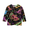thumbnail image 3 of Girls Mardi Gras Outfit Cozy 3/4 Sleeve Tops Fat Tuesday Tshirt New Orleans Carnival Party Blouse, 3 of 4