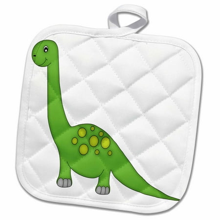 

3dRose Cute Green and Yellow Standing Dinosaur - Pot Holder 8 by 8-inch