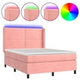 Box spring bed with mattress & LED pink 140x200 cm velvet