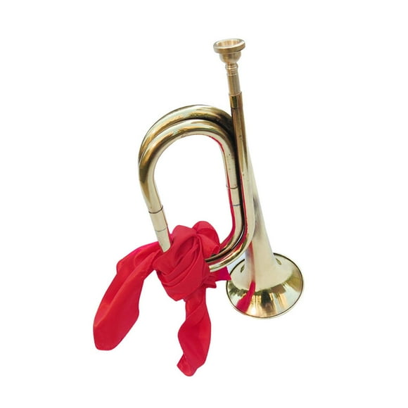 MERIGLARE Clairon en Cuivre Massif et Laiton, Clairon Soufflant, Instrument de Musique avec Embouchure, Trompette de Cavalerie, Clairon de Scout pour Orchestre Débutant, Enfants, Doré
