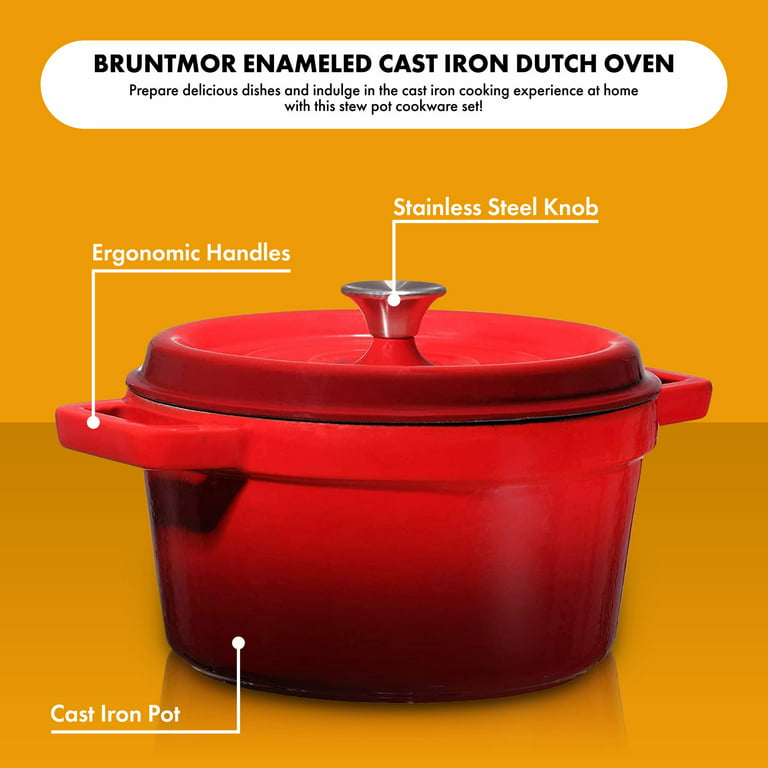 Bruntmor Nonstick Enameled Cast Iron Casserole 4 Quart Round Pot