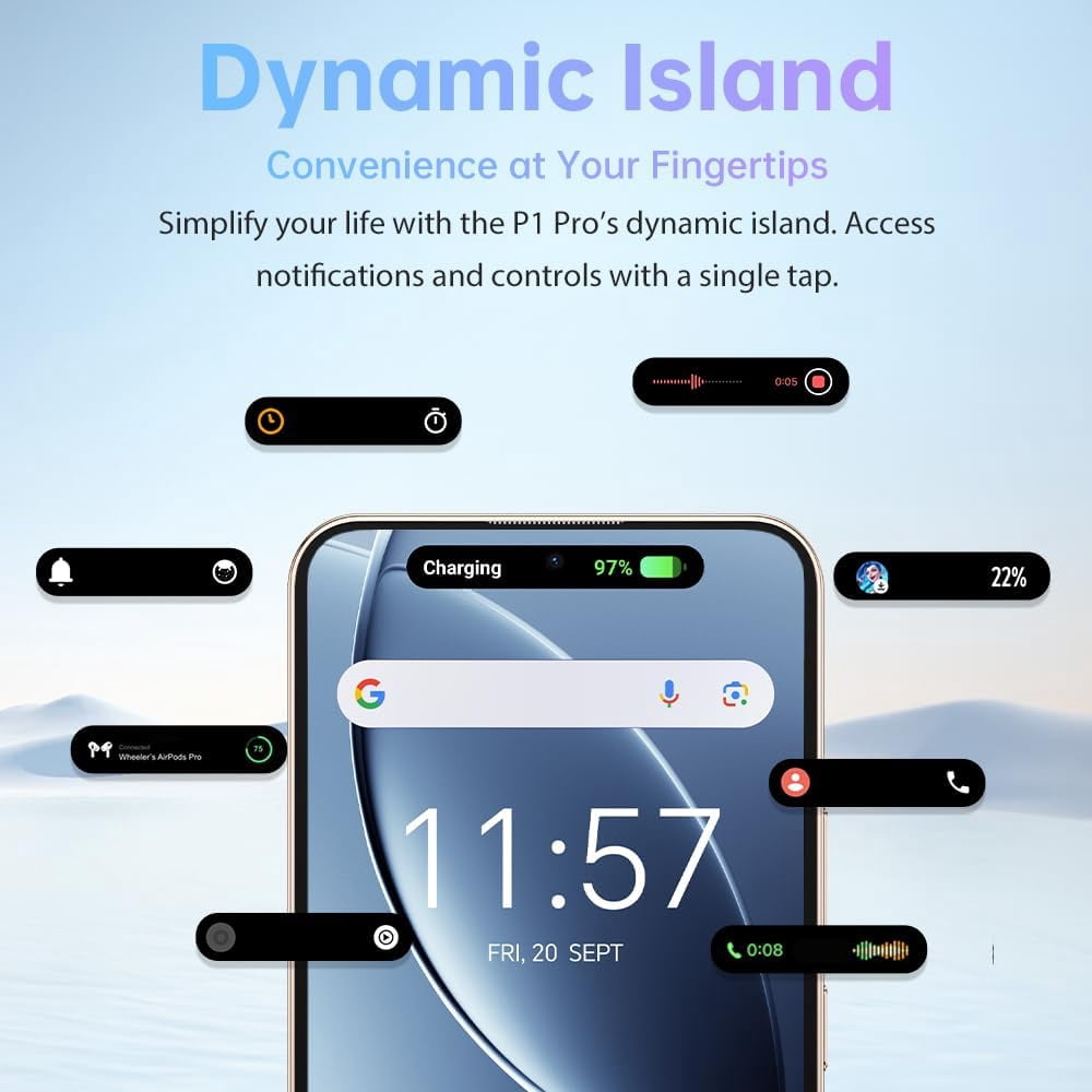 OUKITEL P1 Pro Unlocked Cell Phone Android 15-6.7" FHD+ AMOLED 120Hz Display Unlocked Android Phones, 16GB+256GB/2TB 50MP AI Camera Smart Phone, 5150mAh Fingerprint/Face ID/4G Dual SIM/GPS/OTG/NFC