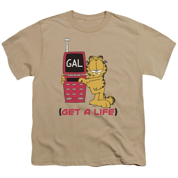 Trevco  Garfield Get a Life Short Sleeve Youth 18-1 T-Shirt, Sand - Small