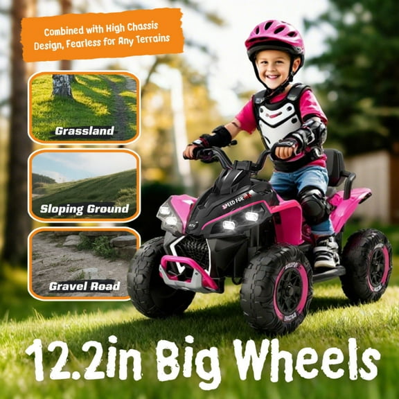 4V Kids Ride On Electric XXXL ATV W/parents Control,Four-wheel shock absorber,English storytelling function,Music,Lights,USB,MP3,Power display,Bluetooth,speeds of 1.24-3.73MPH For Kids Aged 3-12.