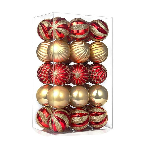 Christmas Tree Ornaments, 30ct Christmas Ball Decoration Set 2.36" Red and Gold Christmas Ball Shatterproof Hanging Tree Ornament Set, Xmas Tree Decorations, Holiday Hanging Balls, Clearance