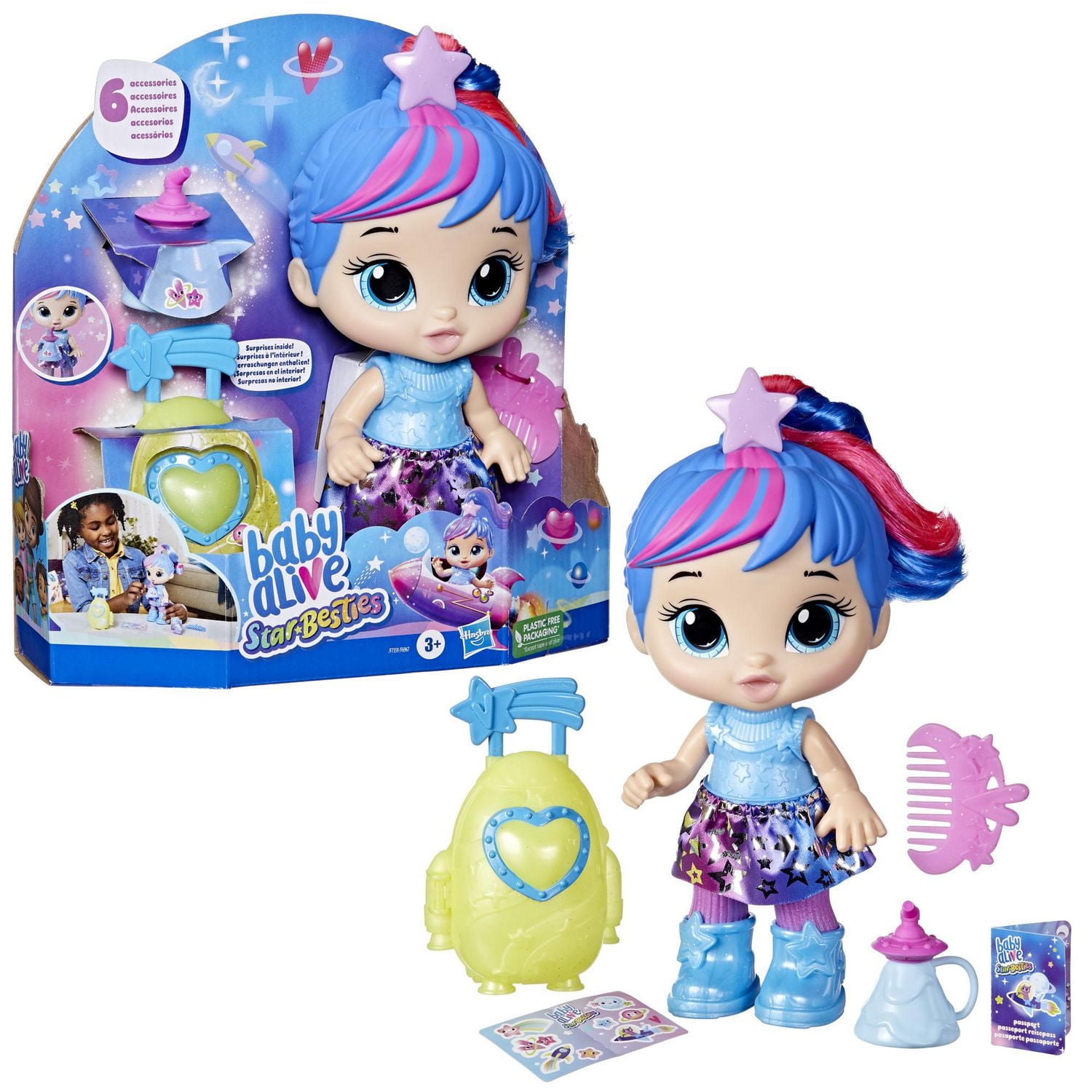 Baby Alive Star Besties Doll, Stellar Skylar, 8-inch Space-Themed Baby Alive Doll Toy with Accessories for Kids 3 and Up