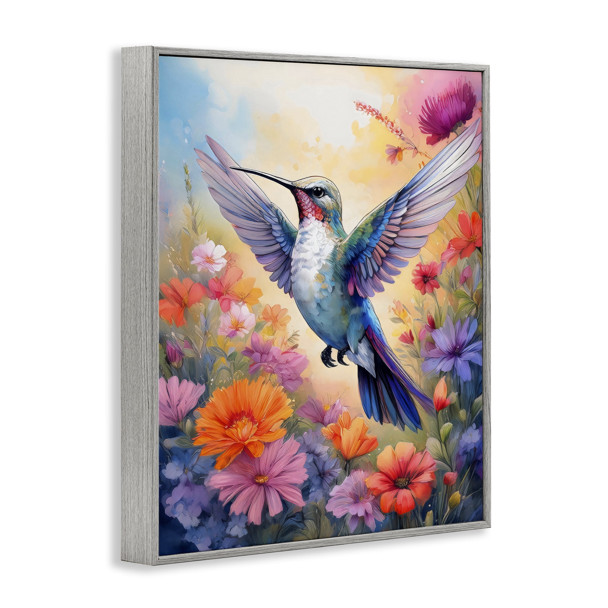 Stupell Industries Colorful Hummingbird in Bloom Gray Framed Giclee Art, design by Creative Studio