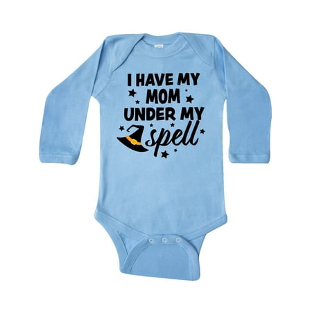 

Inktastic I Have My Mom Under My Spell with Cute Witch Hat Gift Baby Boy or Baby Girl Long Sleeve Bodysuit