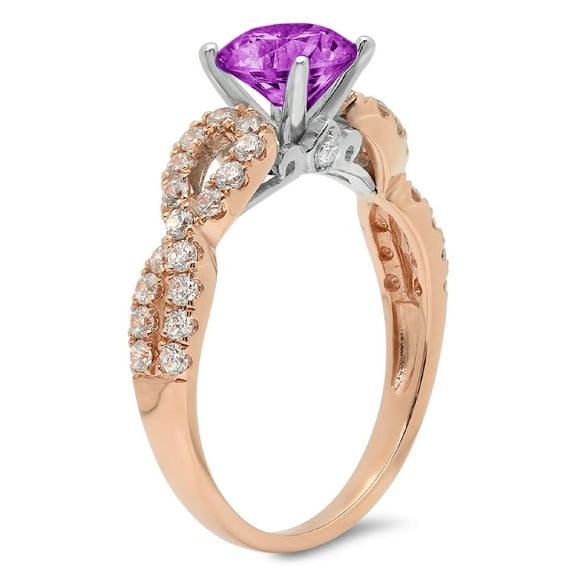 1.42 ct Round Cut Simulated Alexandrite Solitaire with Accents Engagement Ring for Women in 18K Rose/White Gold