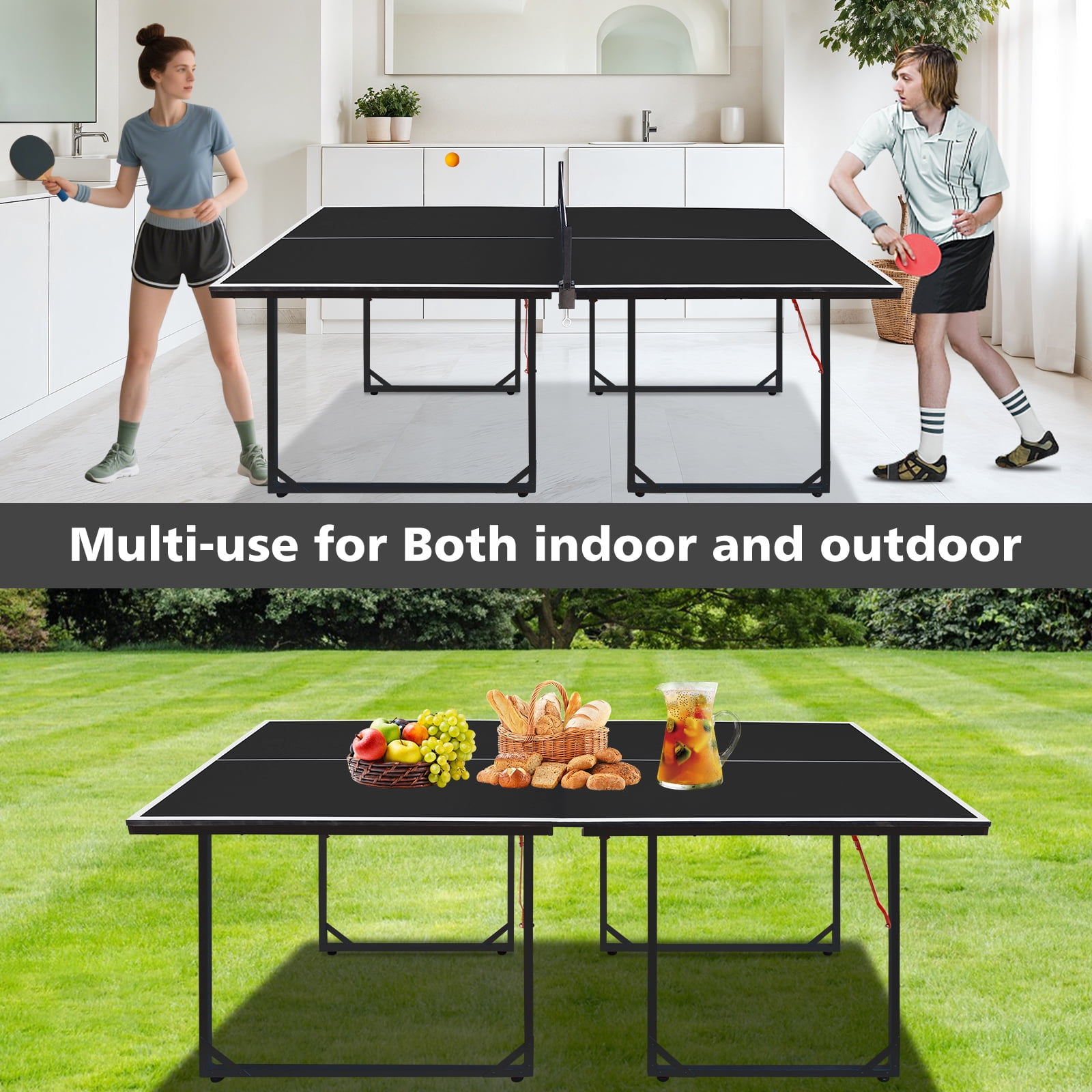 HooKung 6ft Ping Pong Table Foldable Table Tennis Table for Indoor Outdoor with Net, Table Tennis Paddles and Balls, Multi-Use Family Game Table for Kid Teenager Adult