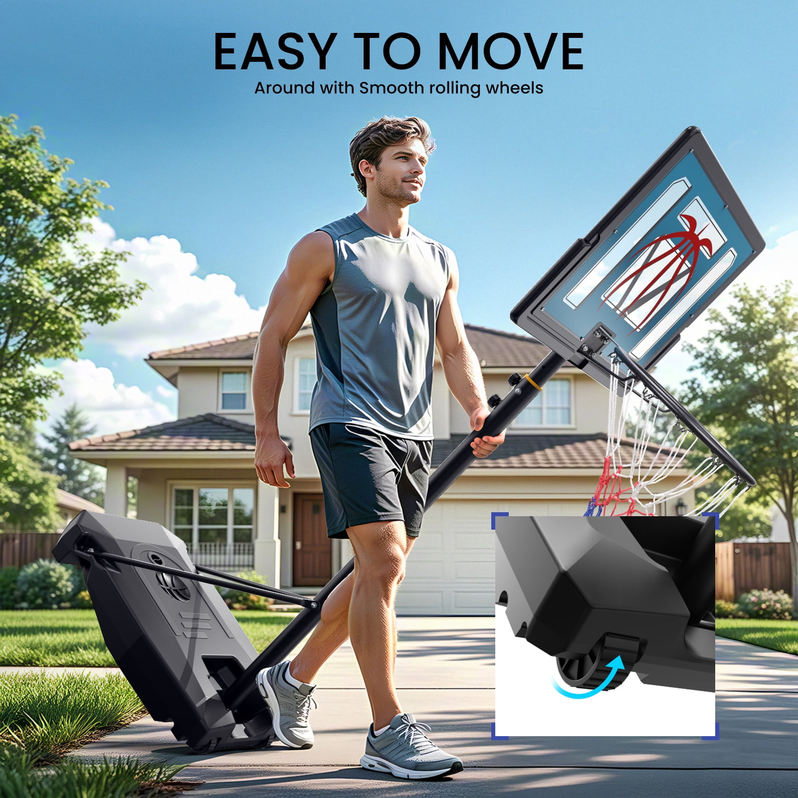 Basketball Hoop Outdoor 4.82-8.53ft Adjustable, Portable Basketball Hoop & Goals with 2 Wheels, 32 Inch PC Backboard/Fillable Base/Size 5 Basketball for Kids, Youth, and Adults in Backyard/Driveway