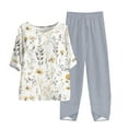 thumbnail image 2 of Nrmvnmi Women's Summer 2 Piece Outfits Casual Floral Prints Short Sleeve Pajama Tops Wide Leg Pants Lounge Sets Tracksuits Mothers Day Gifts, 2 of 5