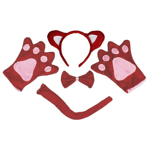 Petitebelle Cat Headband Bowtie Tail Glove 4pc Costume (Red White, 1-4 Years)