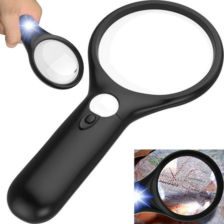 Magnifying Glass Handheld Magnifier for Reading Maps - Best For Jeweler Watch Repair - Black [3x 10x 45x w/ 3 LED (Best 3x Magnifier For Ar15)
