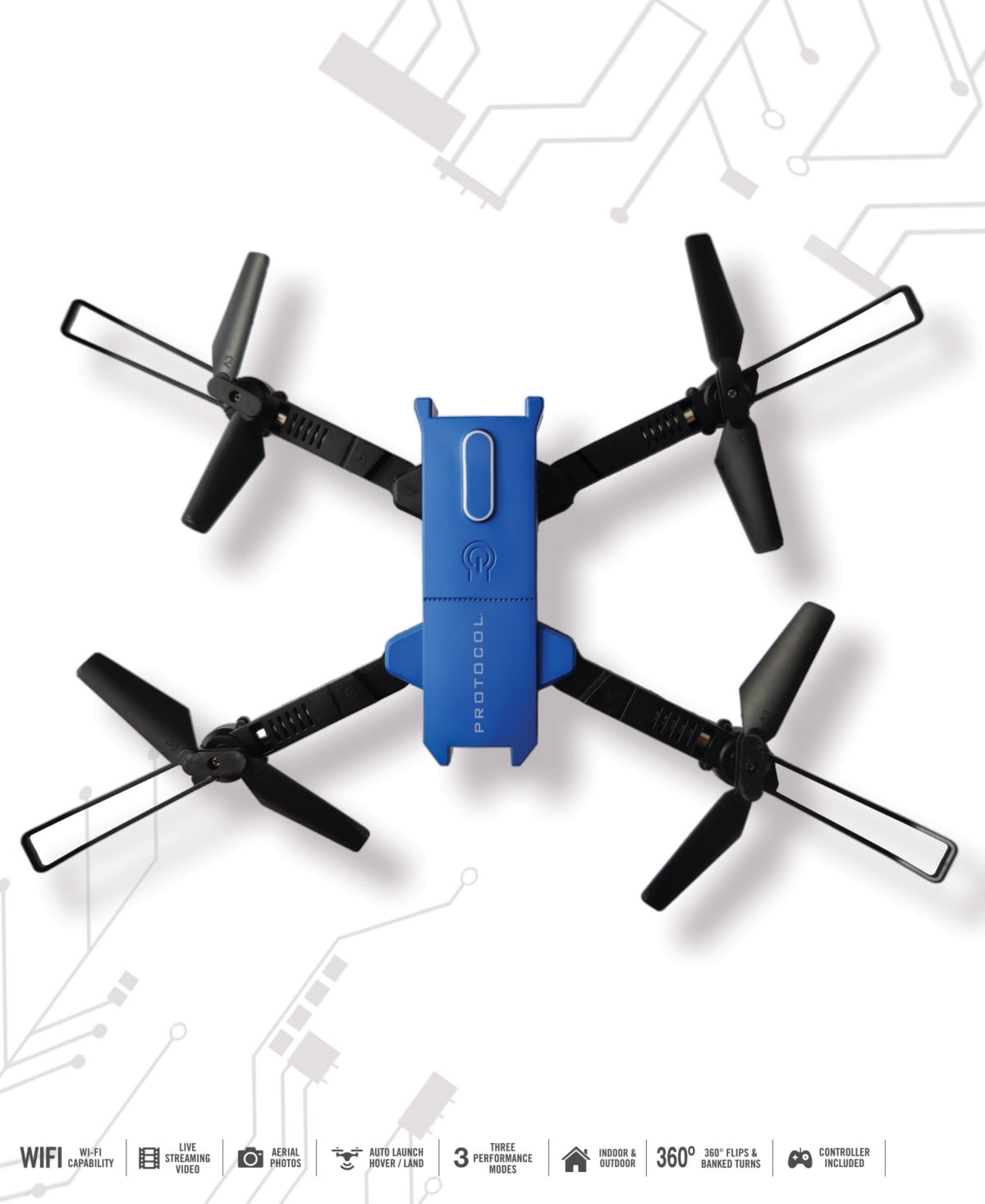 Protocol Aeroflux Folding Drone with Live Streaming Camera – Black