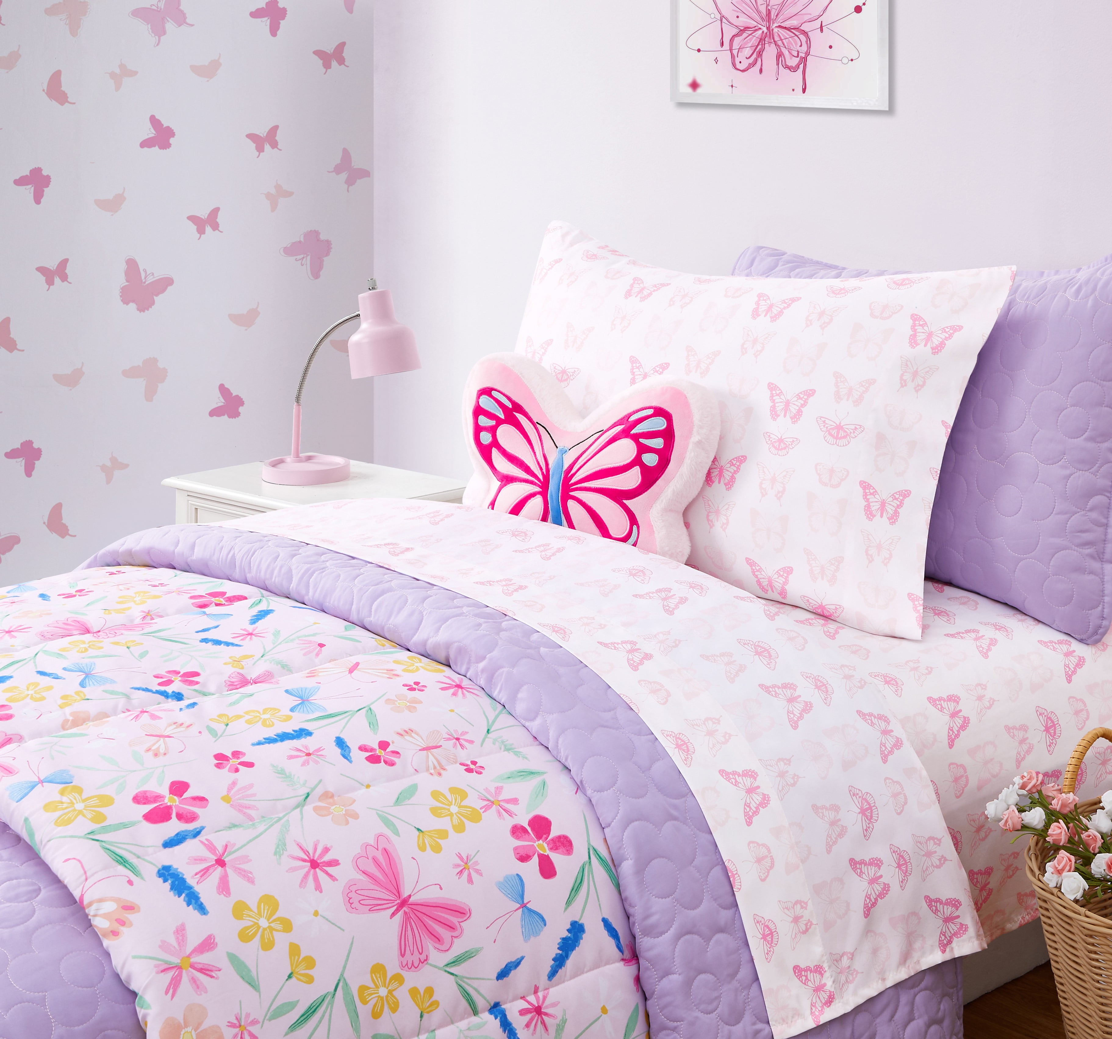 Your Zone Kids Super Soft Microfiber Sheet Set Twin, Pink Butterfly, 3 Piece