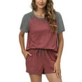 thumbnail image 2 of WBQ Summer Pajamas for Women Shorts PJ Set Color Block Short Sleeve Top Sleepwear and Drawstring Shorts with Pockets 2 Piece Loungewear Sleepwear Crew Neck Pjs Set S-2XL, 2 of 7