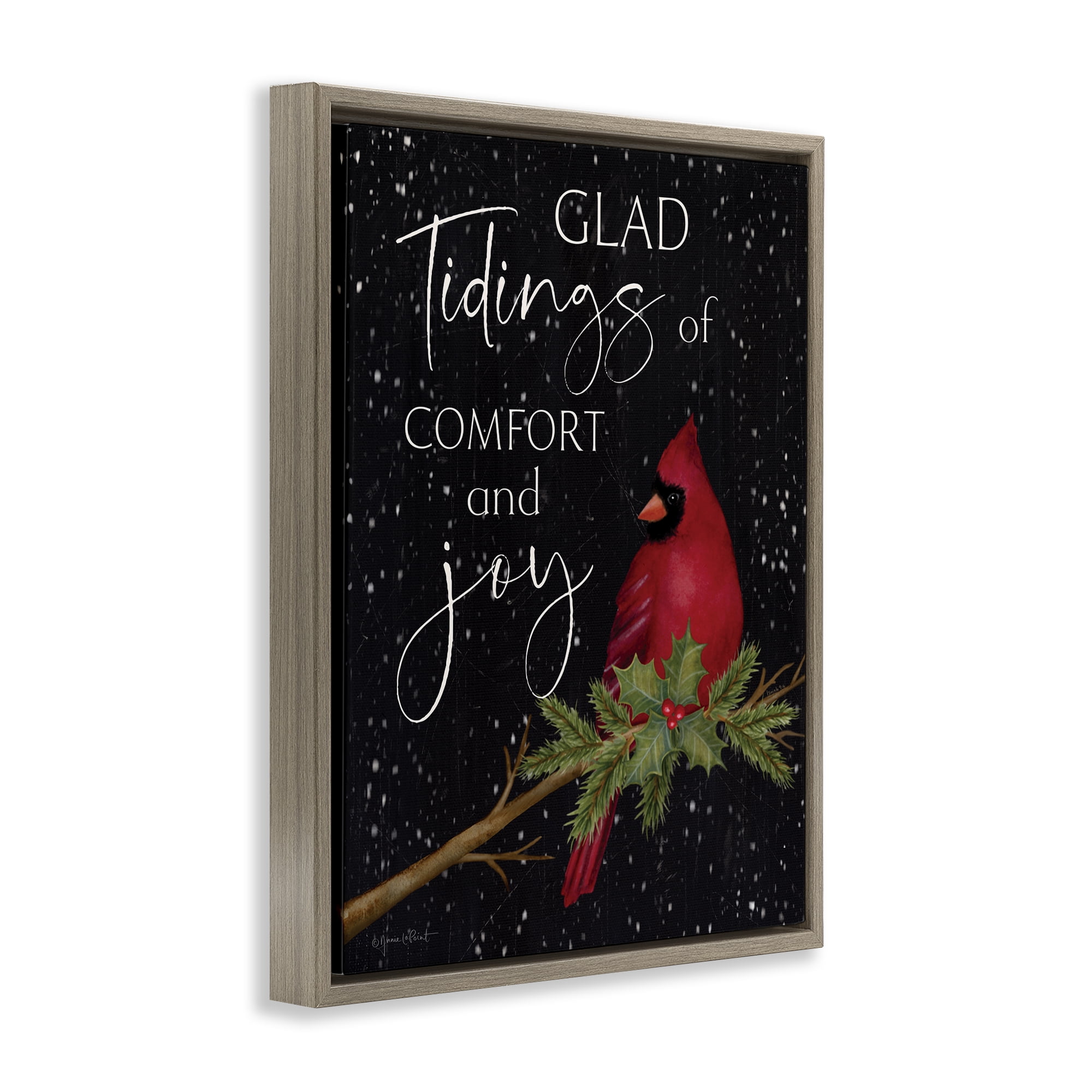 Stupell Industries Comfort & Joy Cardinal Holiday Painting Brown Floater Framed Canvas Art Prints Wall Art, 25 x 31