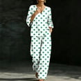 thumbnail image 7 of Mifsaly Womens Two Piece Lounge Set Polka Dot V Neck Ruffle Sleeve Top and Wide Leg Pants Casual Lightweight Matching Outfits with Pockets Mint Green,M, 7 of 7