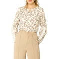thumbnail image 6 of Allegra K Women's Floral Keyhole Organza Long Sleeve Ruffle Blouse, 6 of 7