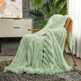 thumbnail image 3 of Faux Fur Throw Blanket for Couch, Cozy Warm Plush Striped Blanket for Sofa Bedroom Living Room, 60 * 80 Inches Sage Green, 3 of 17