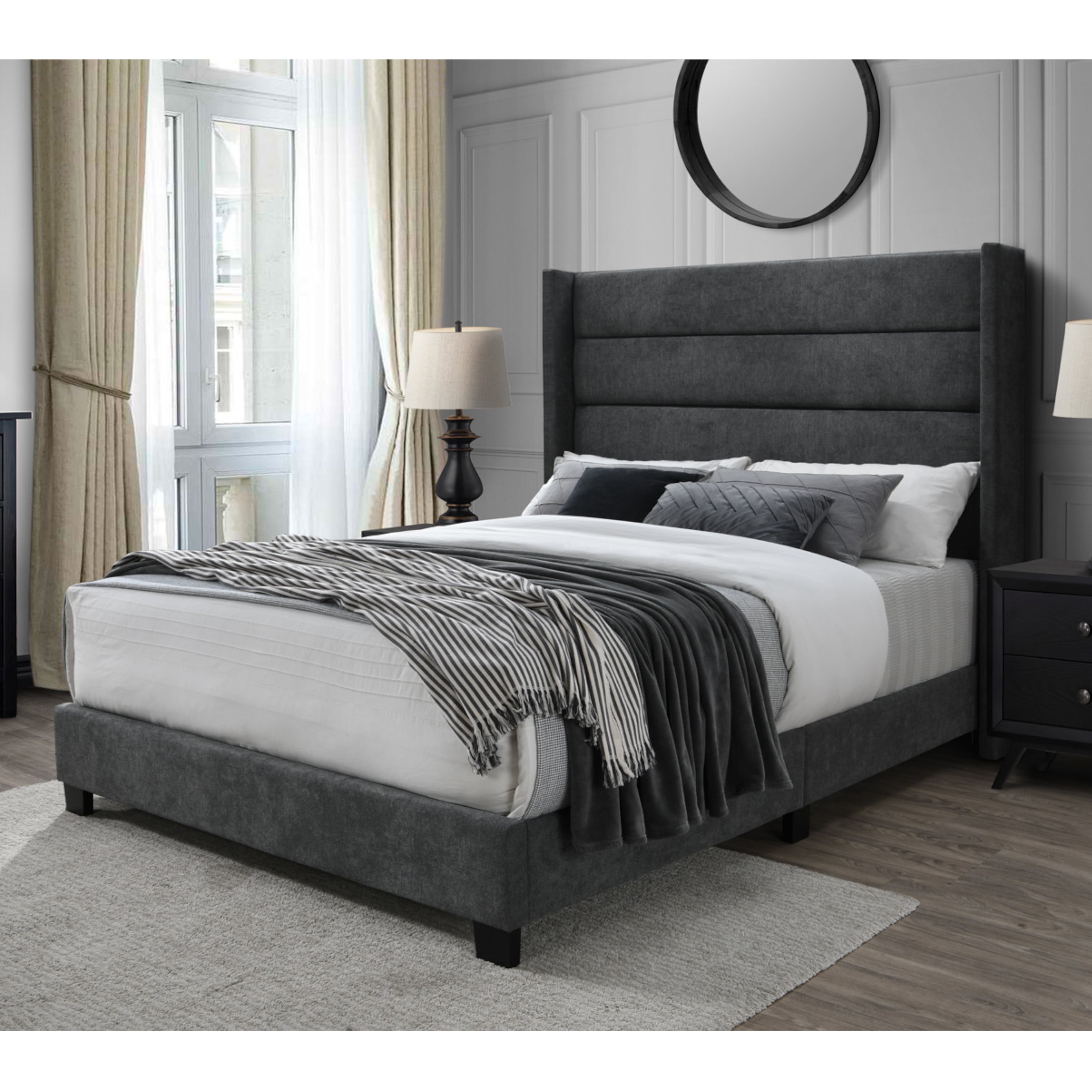 DG Casa George Tufted Upholstered Panel Bed Frame with Tall Horizontal