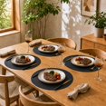 thumbnail image 4 of Unique Bargains 2 Pcs Bow Oval Faux Leather Placemat Black, 4 of 5