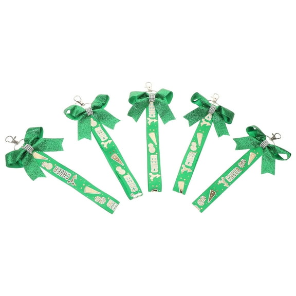 OUNONA Cute Cheerleading Bow Keychain Green Fabric Unique Design for Decor (5Pcs)