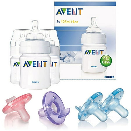 Philips AVENT - 3-Pack of Natural 4oz Bottle Set w/Your Choice of Soothie Pacifiers