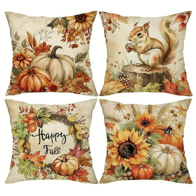 Pumpkin Pillowcase Thanksgiving Linen Cushion Cover Home Sofa Pillow Set 18X18 Inch Pre-Shrunk Linen Material