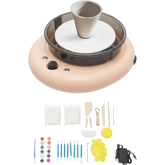 Mini Pottery Wheel Kit 0-120RPM 15cm/5.91in Turntable Pottery Wheel Electric Ceramic Wheel Machine with Removable Splash Tray & LED Light for Art Craft Work Home DIY