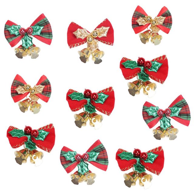 sweethay 10 Uds. Lazos de cinta navideña con campanas, lazos navideños para decoración de árboles, suministros para envolver regalos Kits de decoración para fiestas sweethay HA037483-00